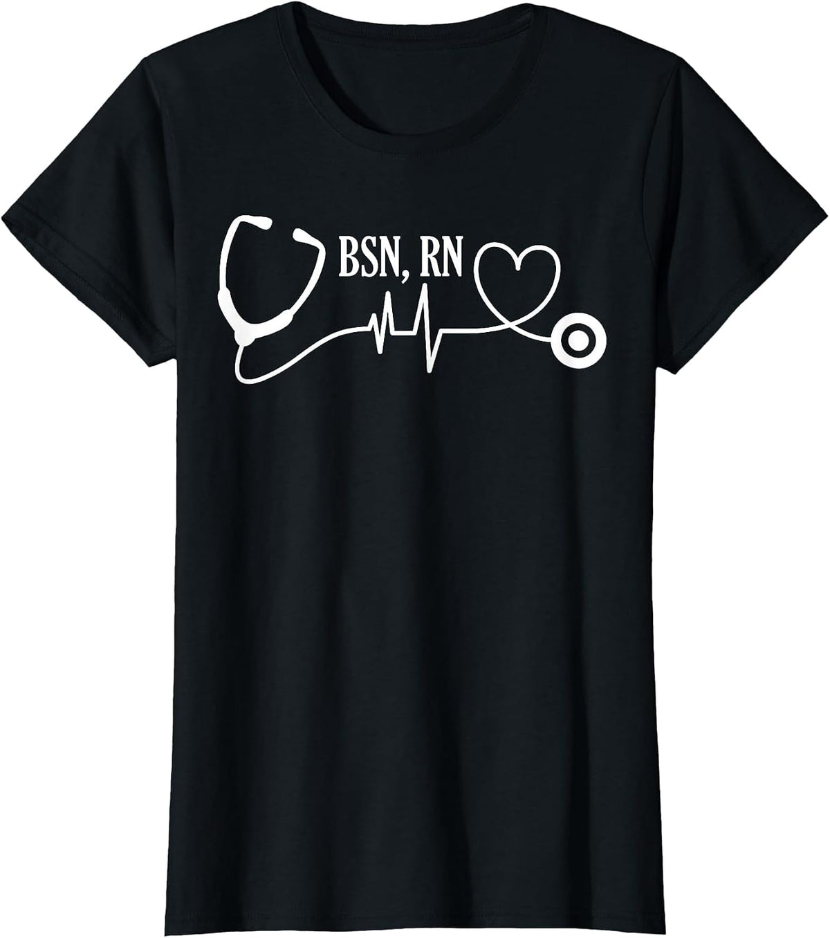 BSN RN Registered Nurse Medical Stethoscope Heartbeat EKG T-Shirt - Black
