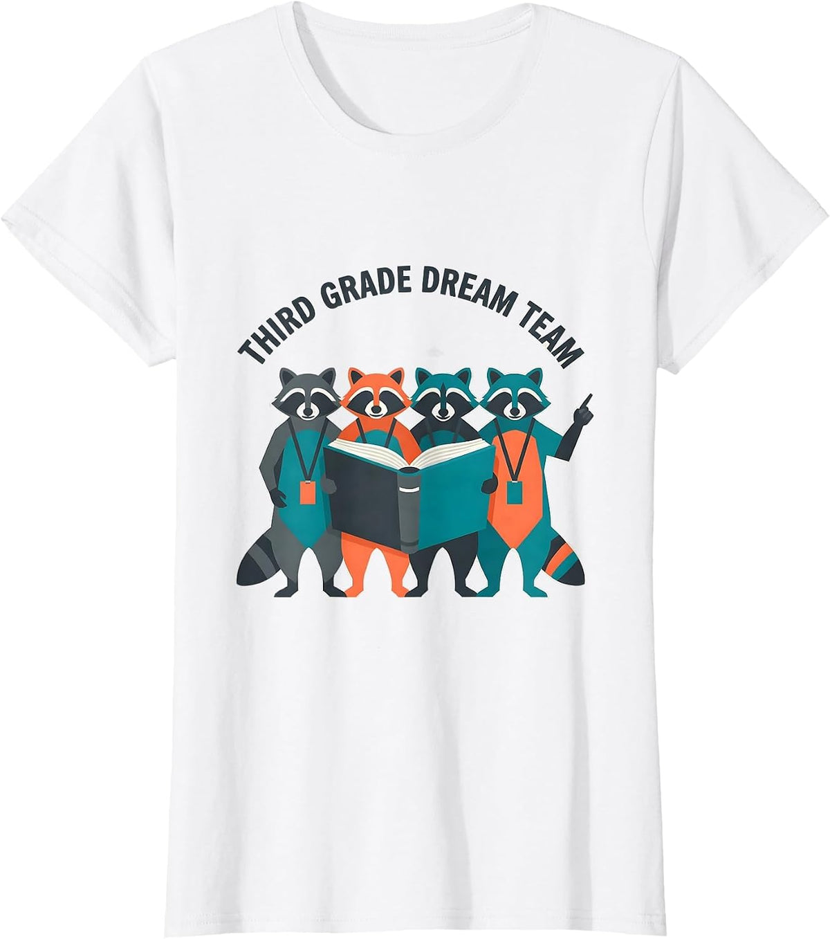 Women's Third Grade Dream Team Flat Vector Raccoon Teacher Back T-Shirt - White