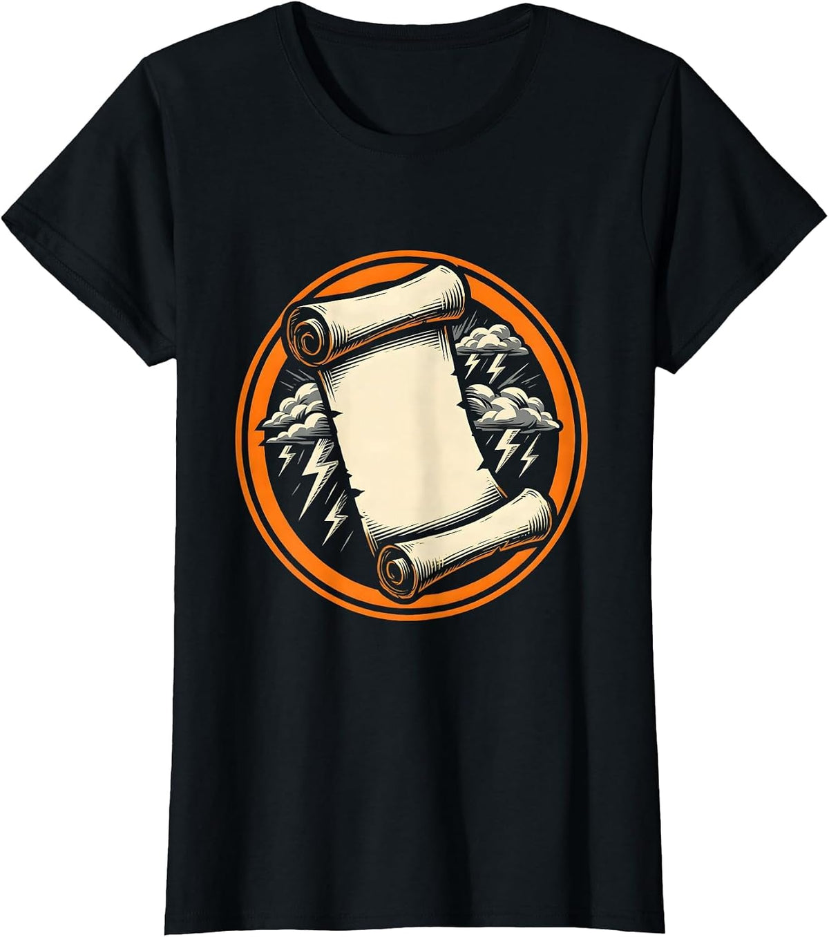 Women's Ancient Scroll Unrolling Stormy Sky Free Speech Art T-Shirt - Black