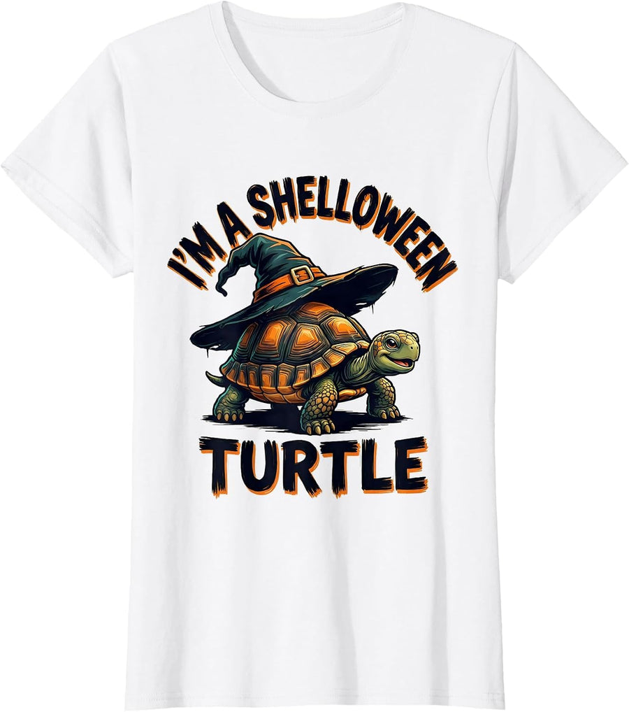 Women's I'm a Shelloween Turtle Funny Halloween Costume Turtle Lover T-Shirt - White