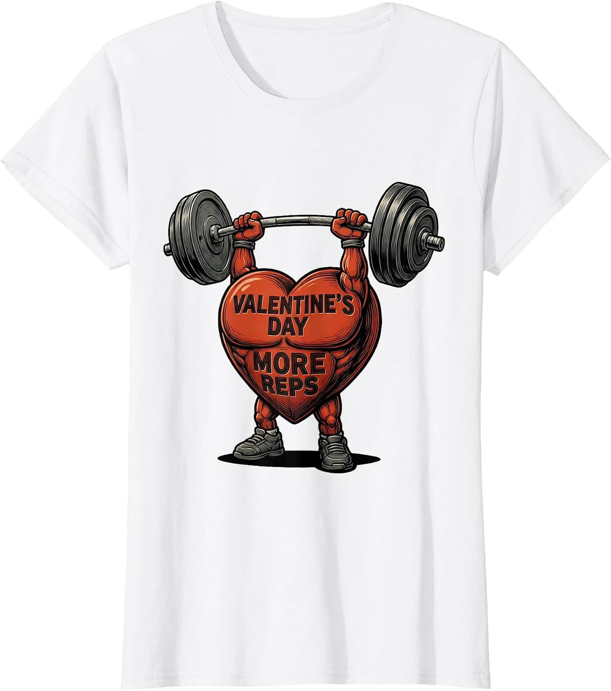 Valentine's Day More Reps Funny Gym Heart Weightlifting T-Shirt - White