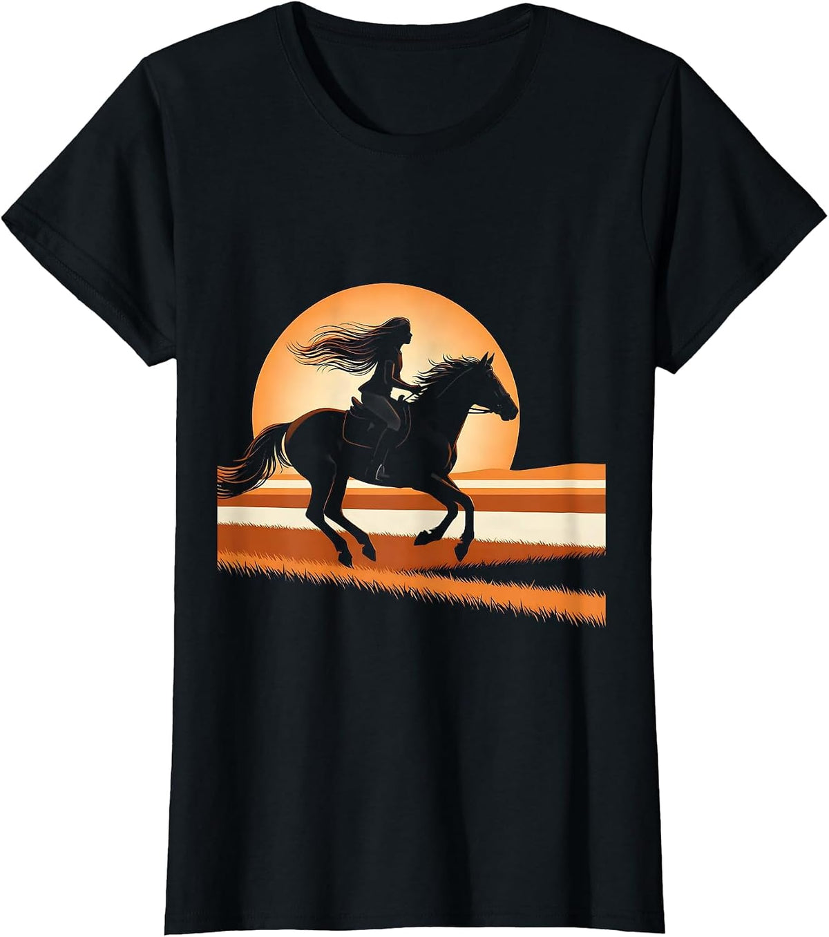Women's Girl Galloping Bareback Through Open Meadow T-Shirt - Black