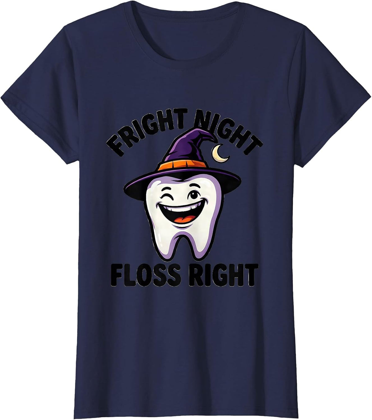 Women's Fright Night Floss Right Funny Dental Hygienist Halloween T-Shirt - Navy Blue