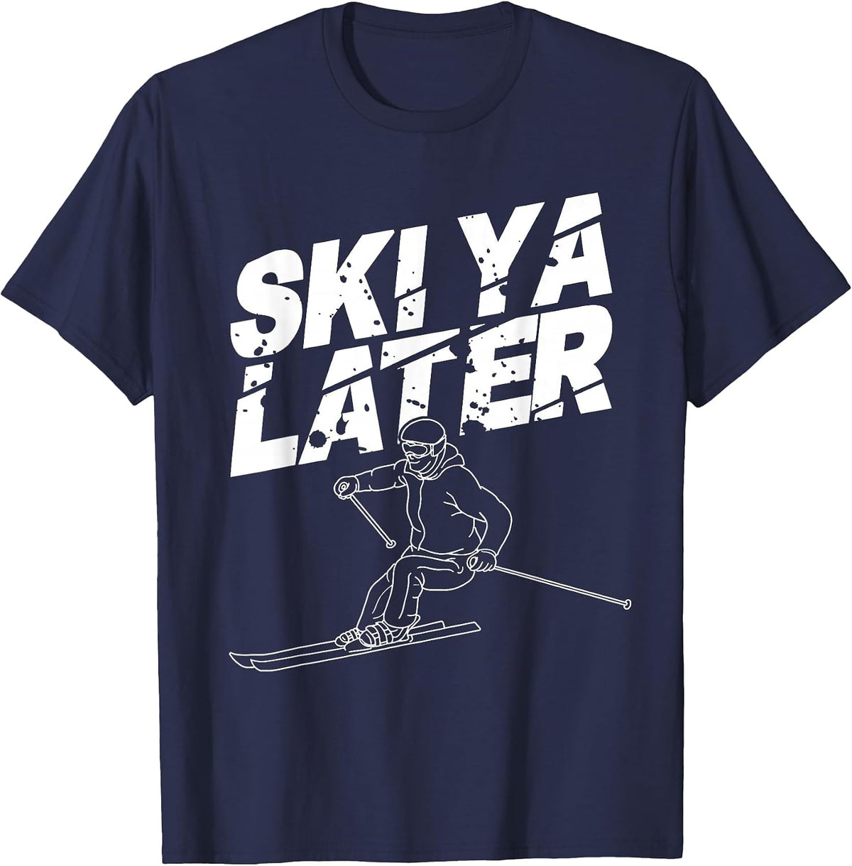 Unique Skiing Art for Men Women Kids Skier Mountain Skiing T-Shirt - Navy Blue