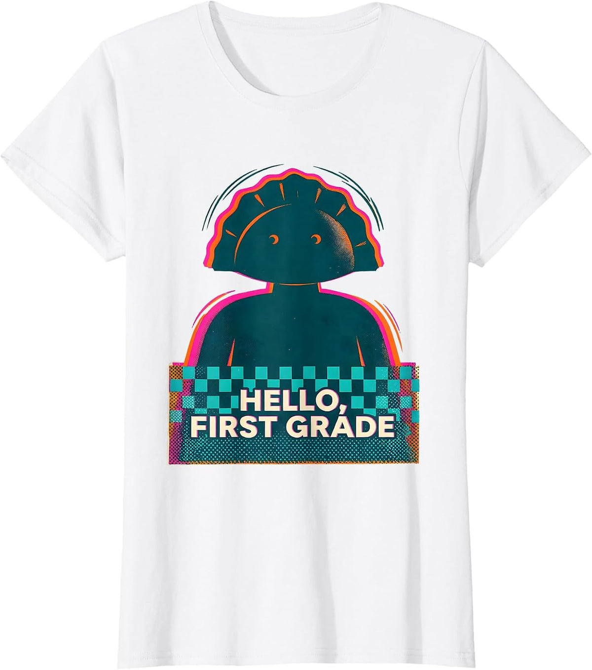 Hello, First Grade Cute Dumpling Girl Back to School Teacher T-Shirt - White