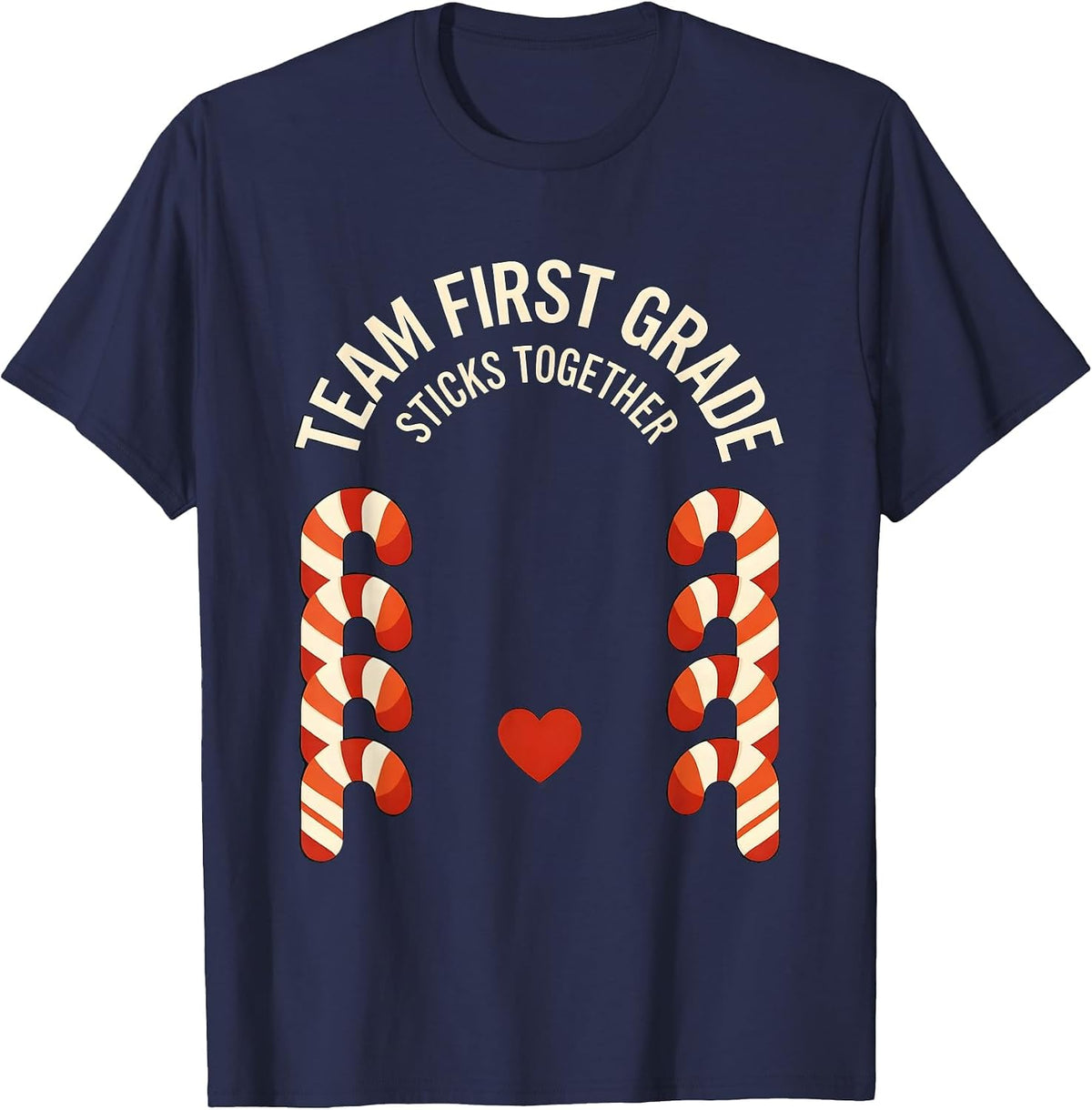 Men's Team First Grade Sticks Together Christmas Candy Cane T-Shirt - Navy Blue