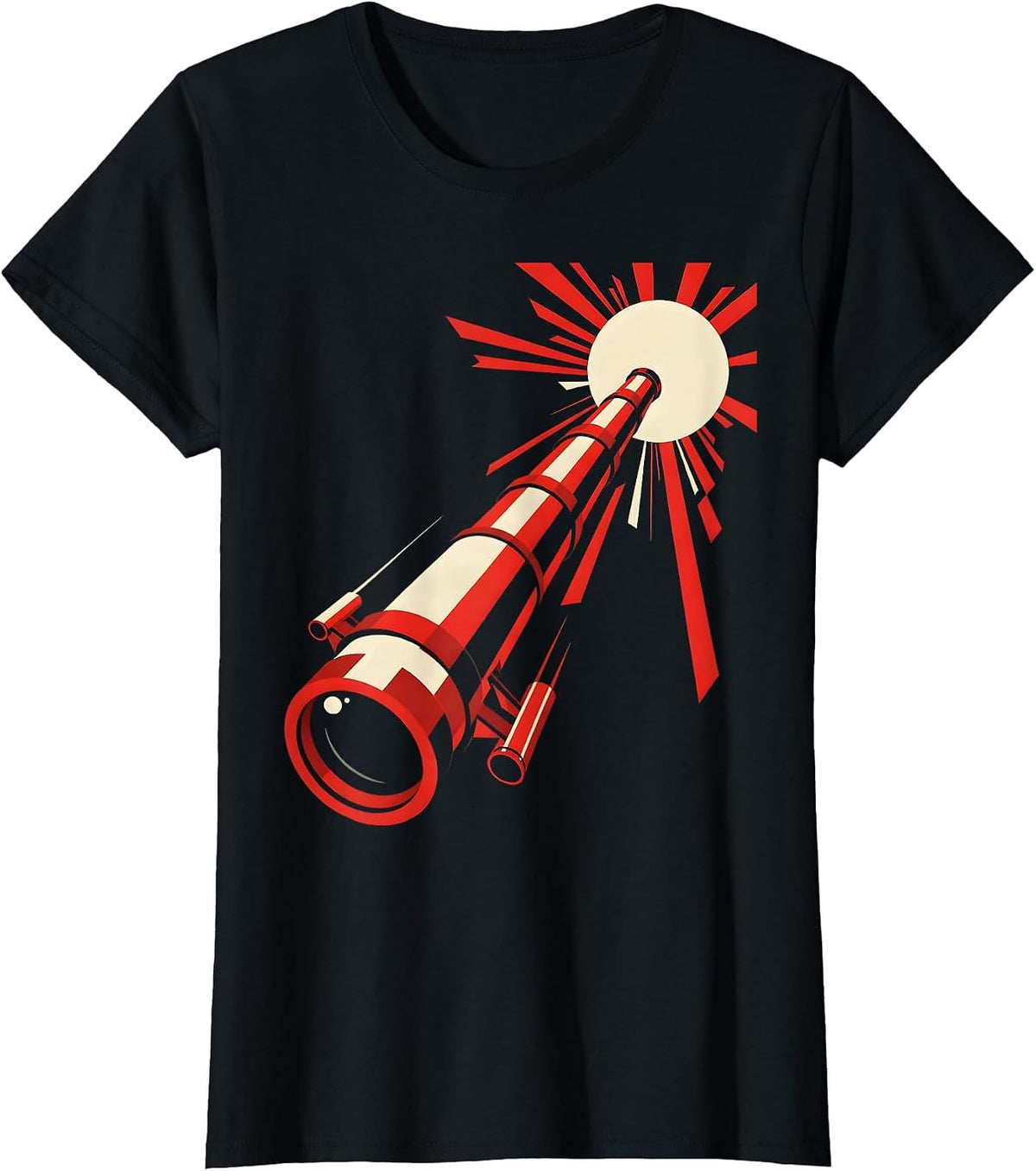 Telescope Stargazing Astronomy Illustration T-Shirt - Black