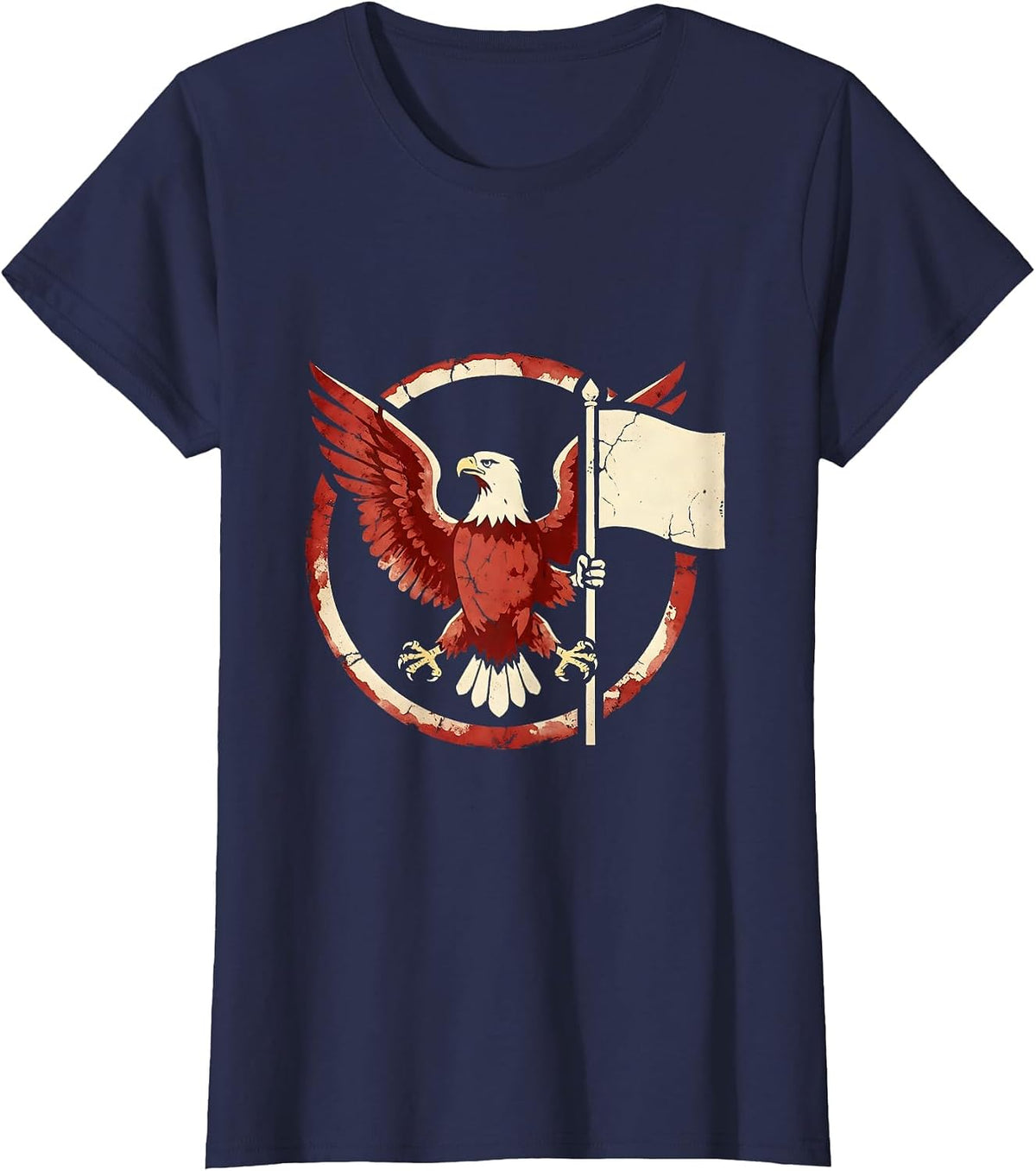Women's Bald Eagle American Flag Patriotic Graphic T-Shirt - Navy Blue