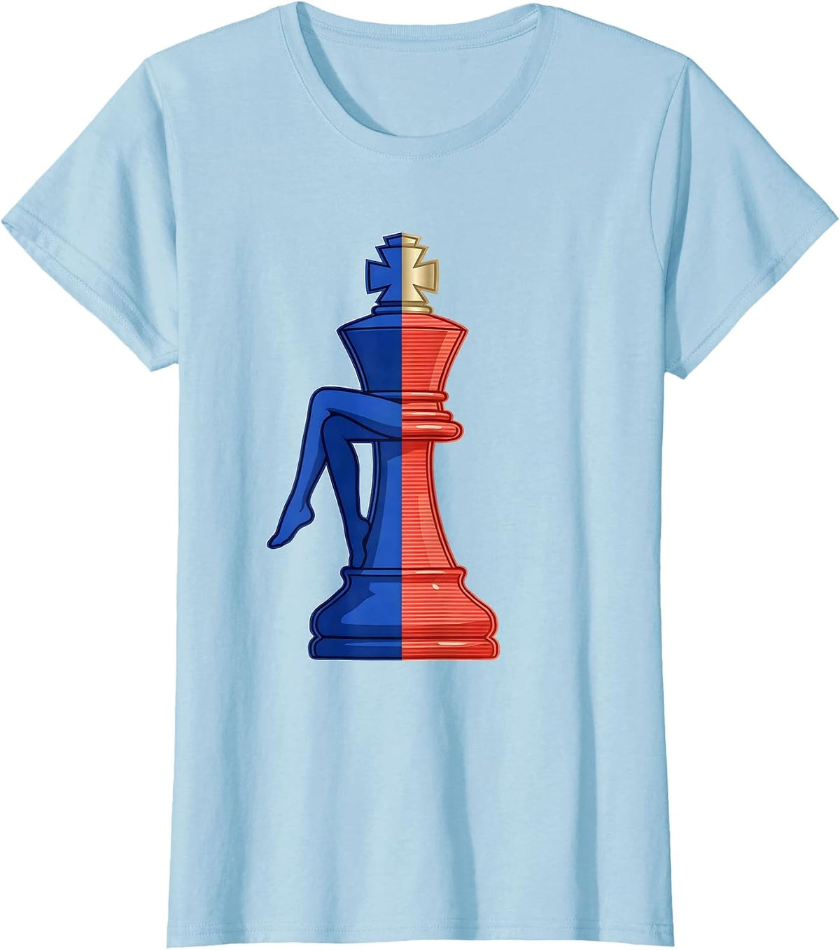 Chess Queen Throne Checkered Graphic Design T-Shirt - Baby Blue