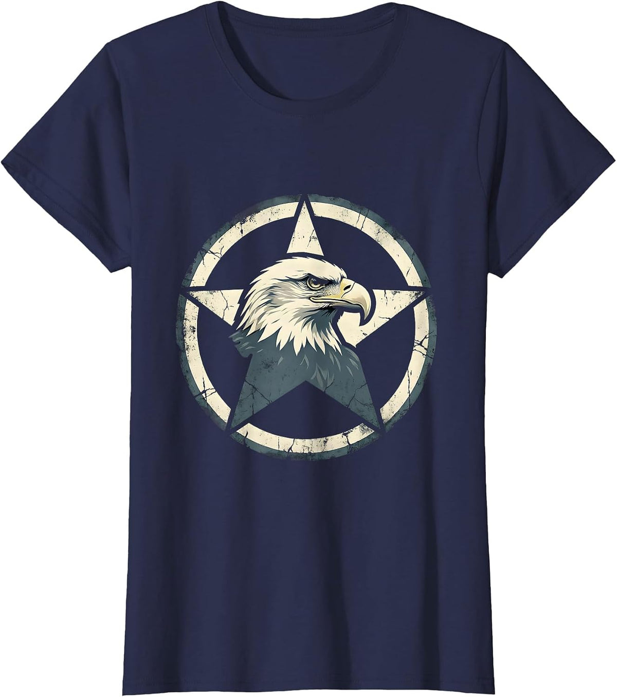 Women's Bald Eagle Star Patriotic American Pride Design T-Shirt - Navy Blue