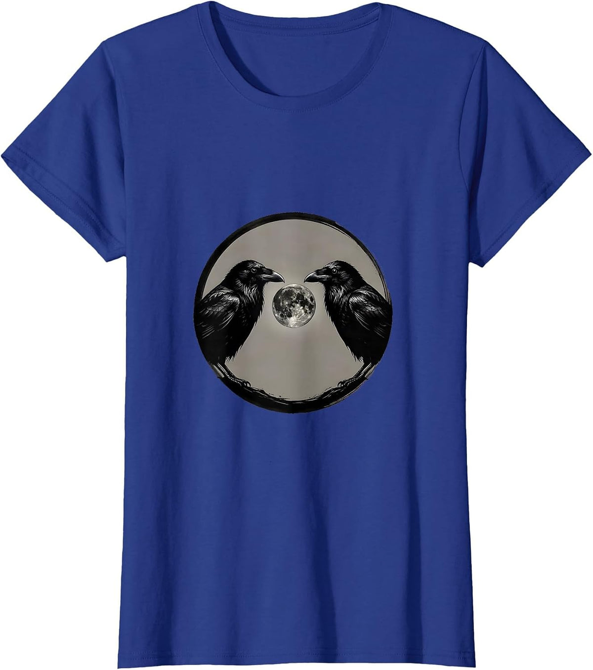 Women's Sealed Crow Moon Minimalist Gothic Raven Art T-Shirt - Royal Blue