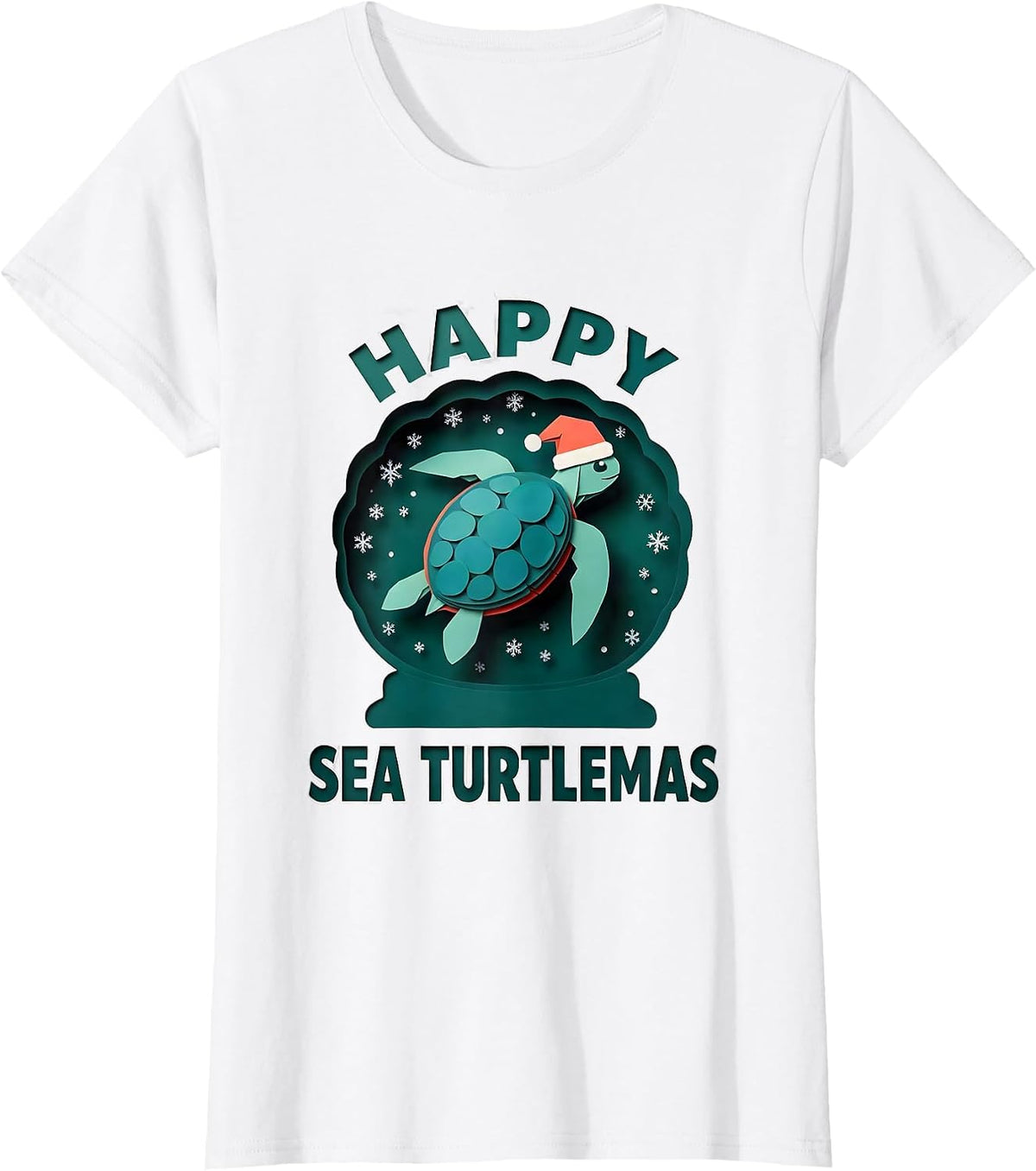Happy Sea Turtlemas Paper Cutout Christmas Sea Turtle Lover T-Shirt - White