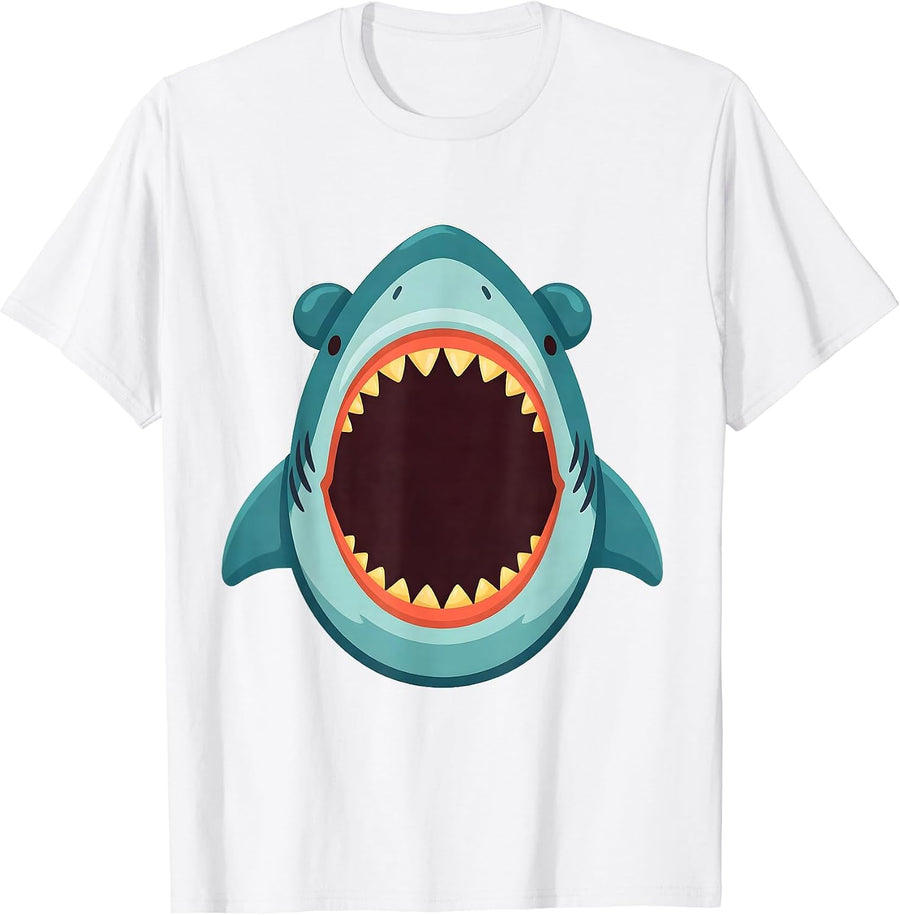 Men's Shark Jaw Collar Flat Vector Halloween Costume T-Shirt - White
