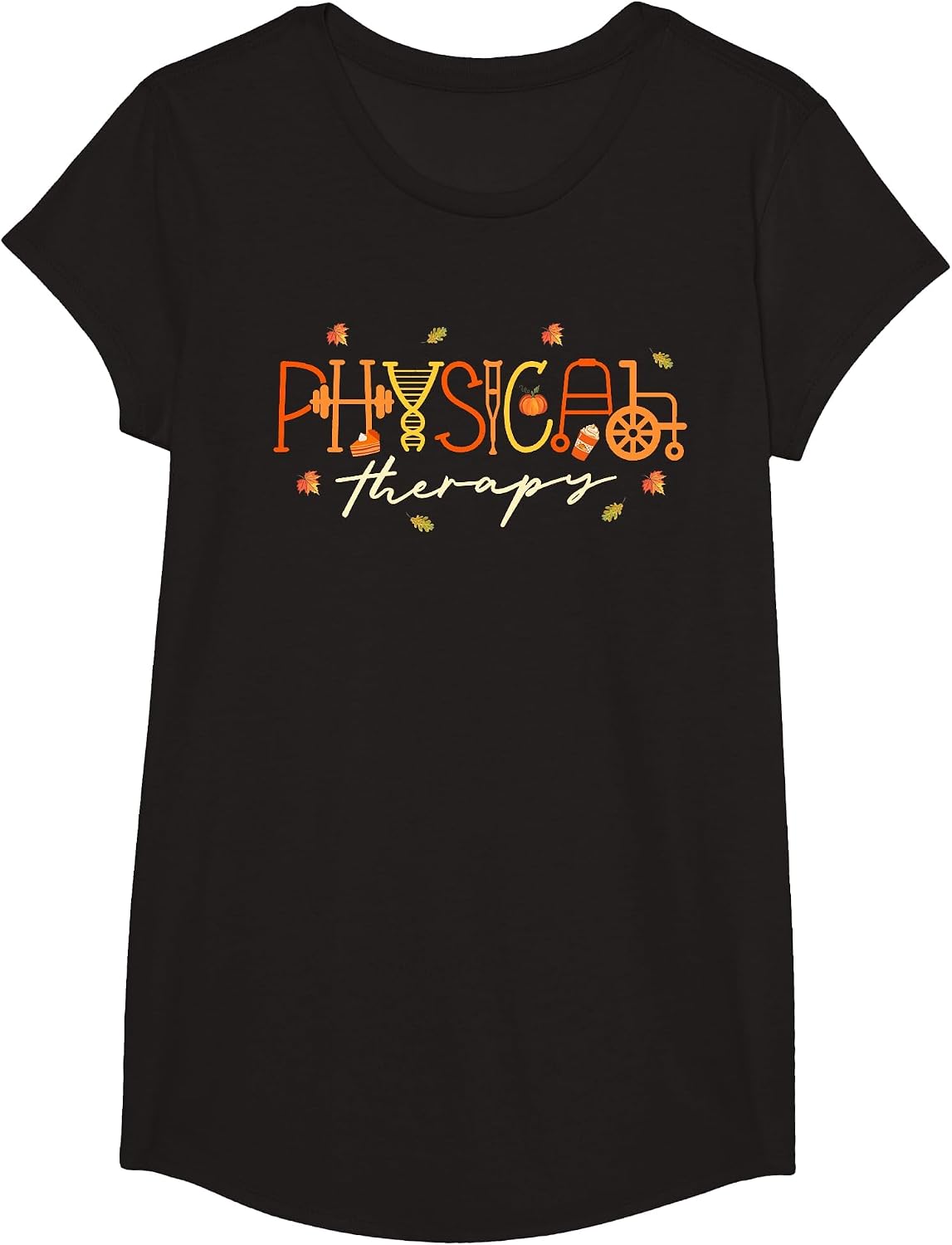 Physical Therapy Fall Leaves PT Exercise DPT Therapist PTA T-Shirt - Girls Black