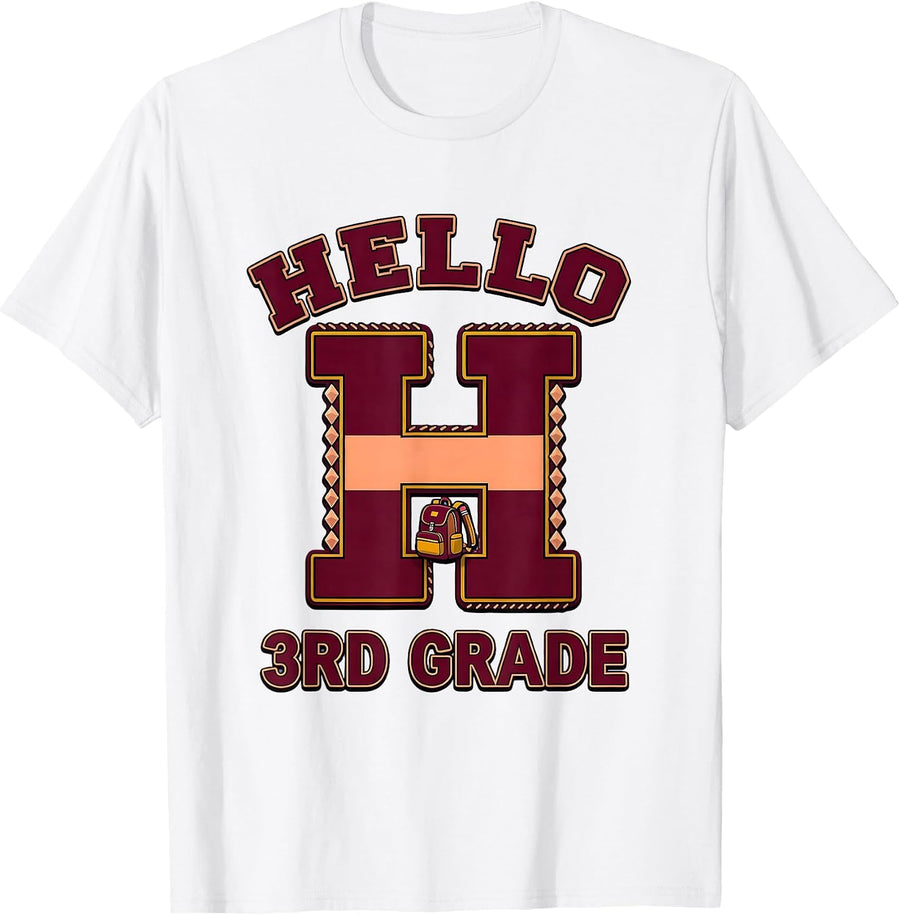 Men's Hello 3rd Grade Sparkle Varsity Back To School First Day T-Shirt - White