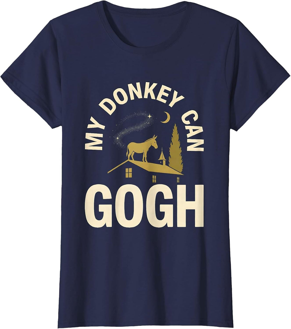 Women's My Donkey Can Gogh Minimalist Animal Lover Art Parody Humor T-Shirt - Navy Blue