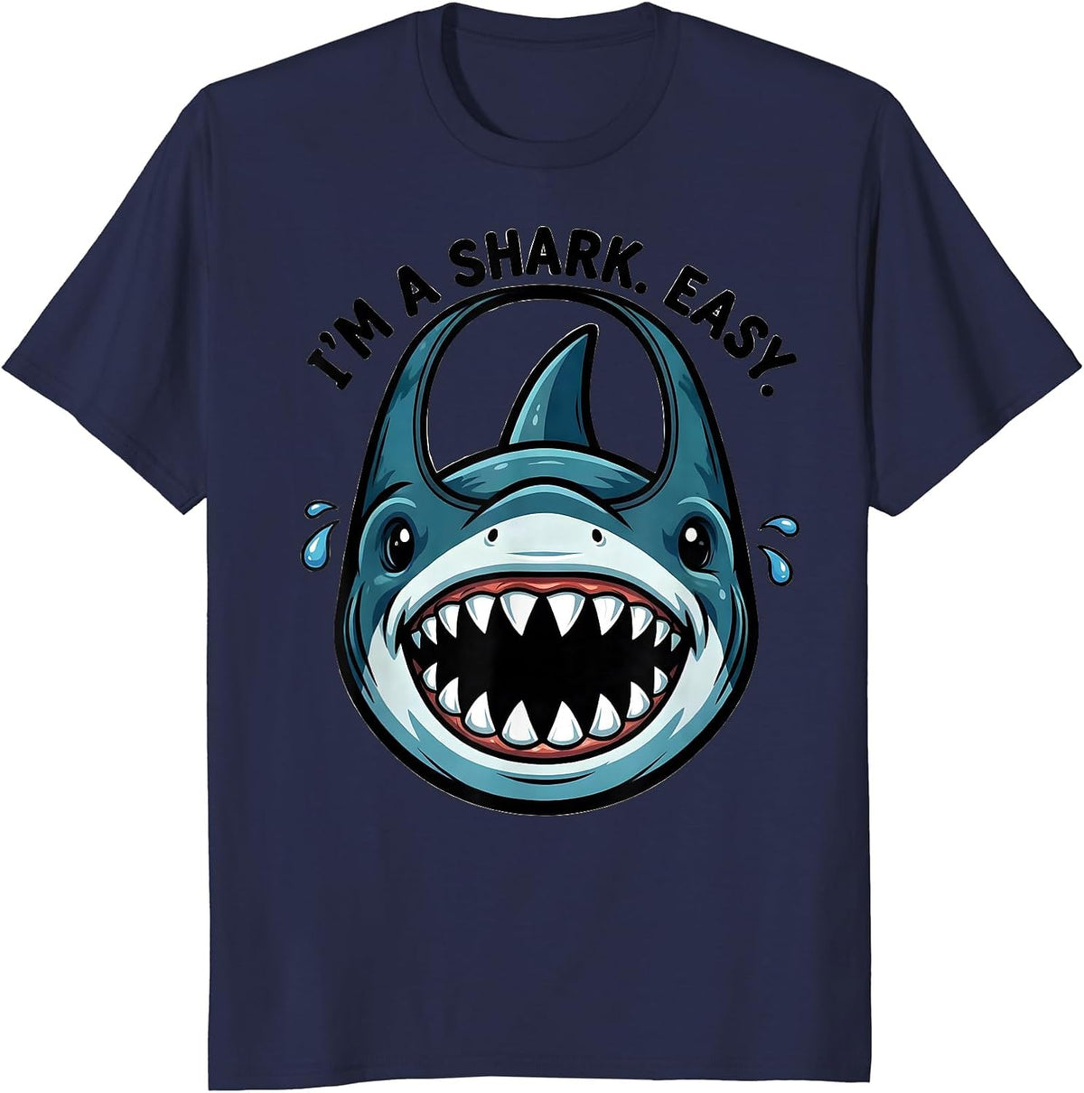 Men's I'm A Shark Easy Cartoon Shark Jaw Halloween Costume Party T-Shirt - Navy Blue