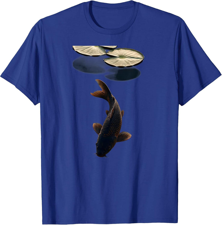 Be Still Koi Fish Under Lily Pads Graphic T-Shirt - Royal Blue
