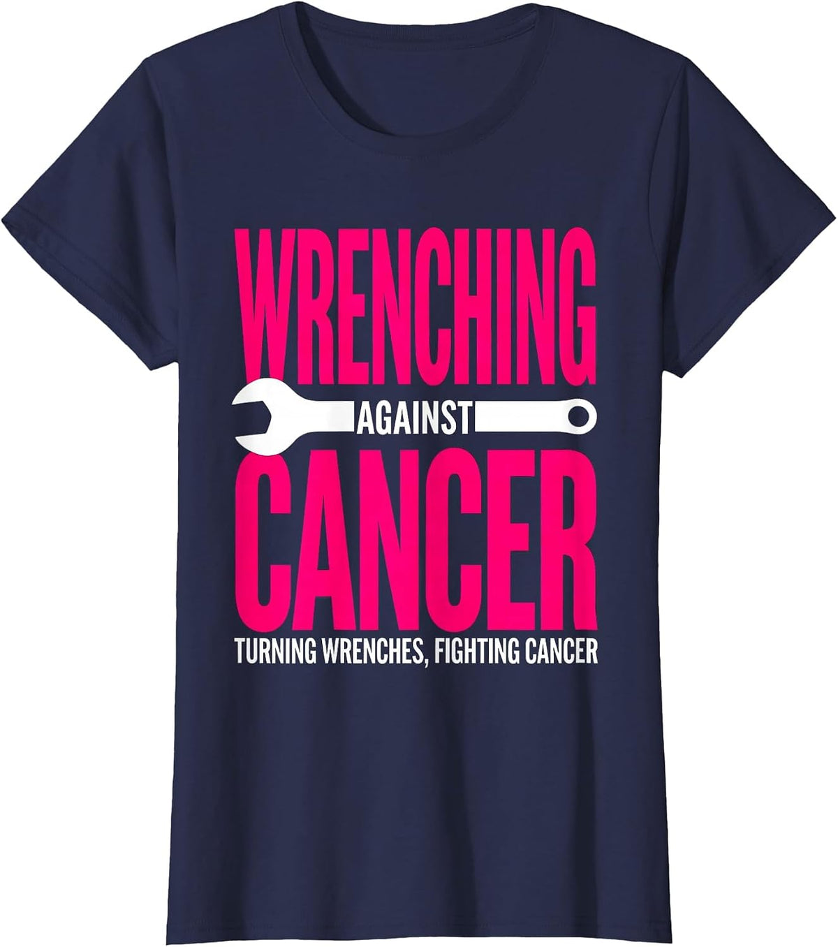 Women's Wrenching Against Cancer Breast Cancer Awareness T-Shirt - Navy Blue