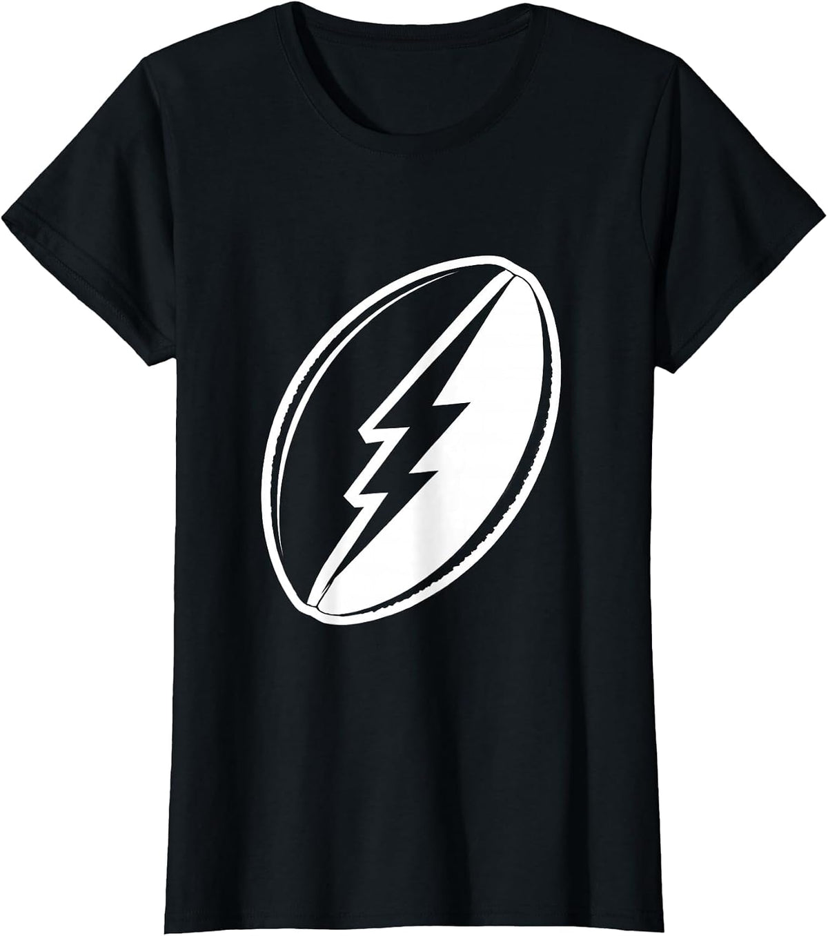 Women's Rugby Ball Lightning Bolt Graphic Design T-Shirt - Black