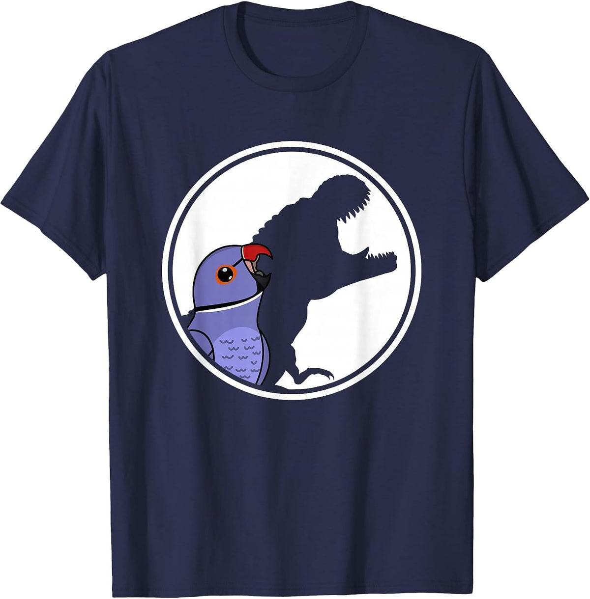 Parrot & T Rex Shadow I Violet Indian Ringneck T-Shirt - Navy Blue