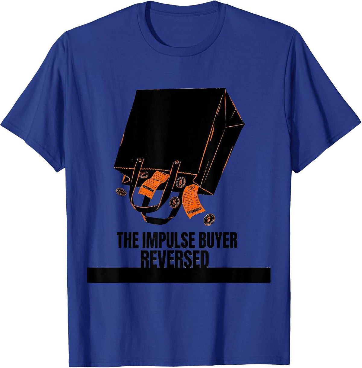The Impulse Buyer, Reversed Brutalist Graphic Gothic Tarot T-Shirt - Royal Blue