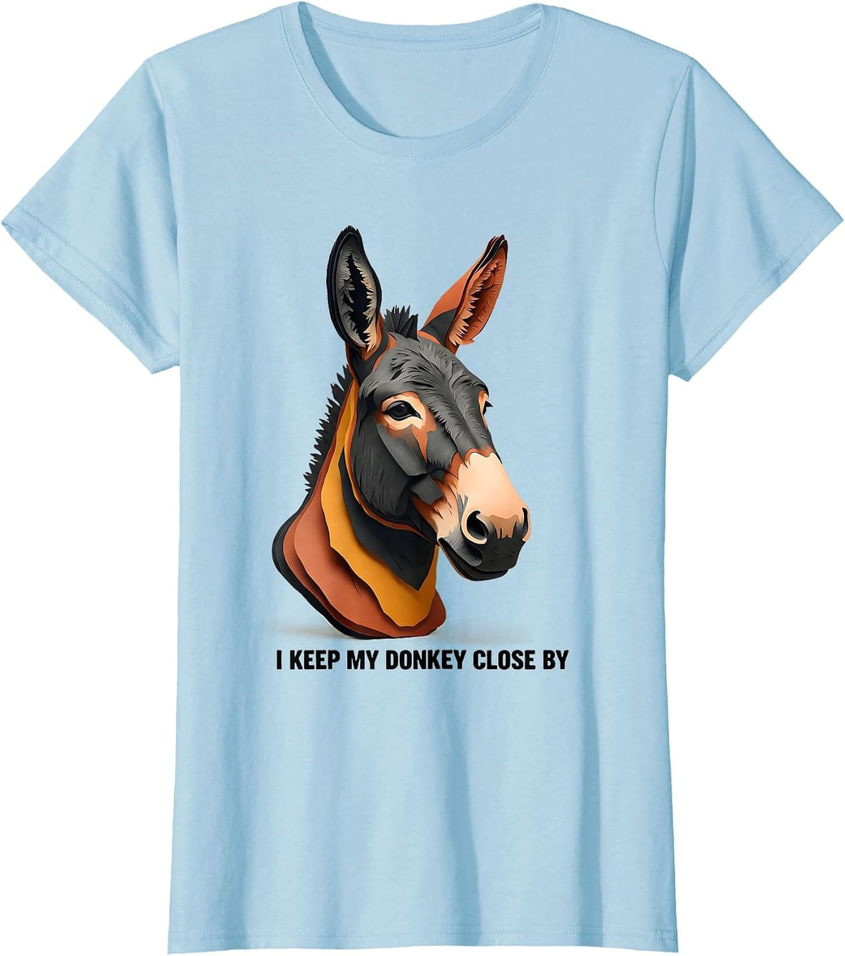 Women's I Keep My Donkey Close By Funny Donkey Lover Animal Humor T-Shirt - Baby Blue