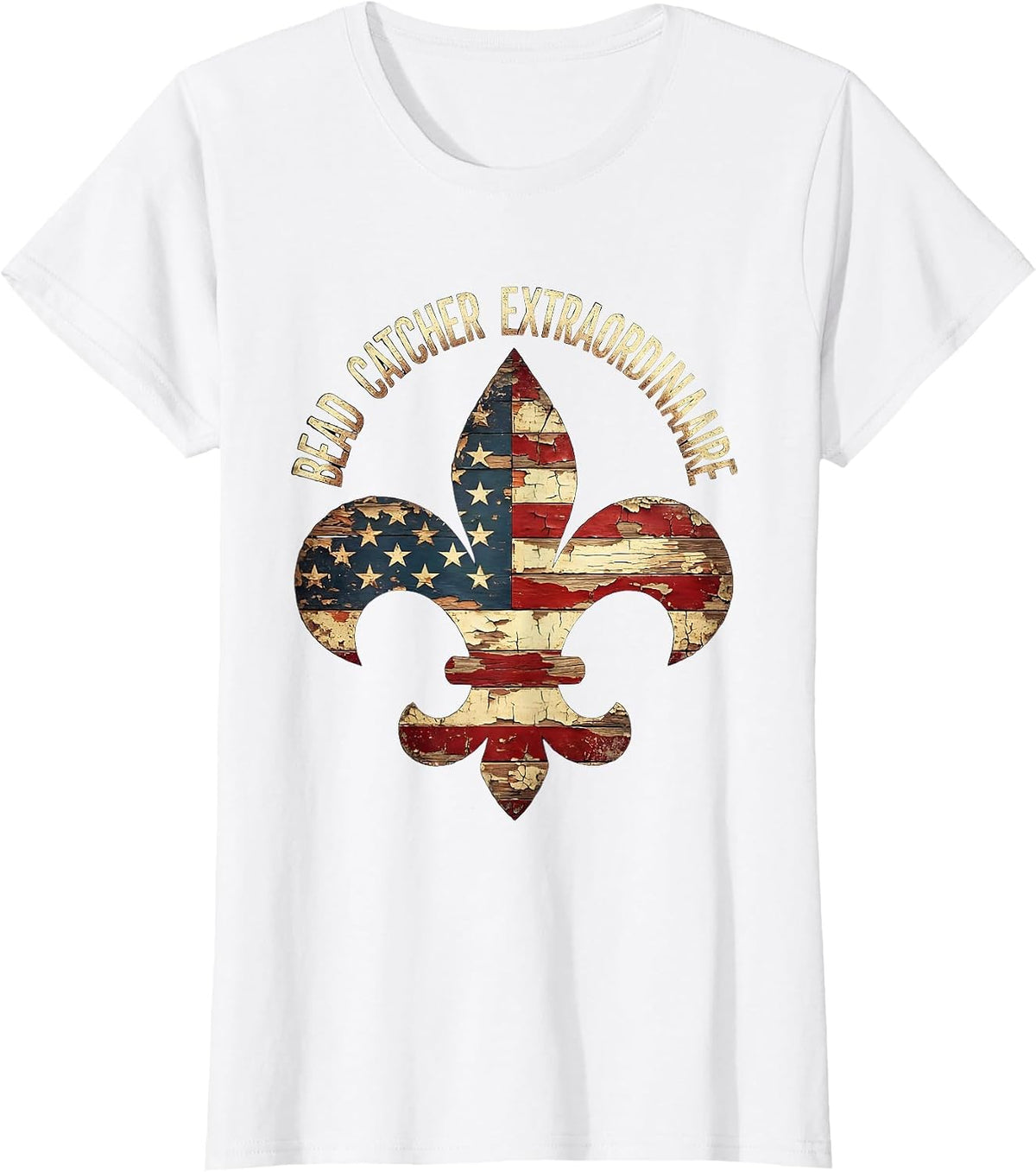 Women's Bead Catcher Extraordinaire Mardi Gras Design T-Shirt - White