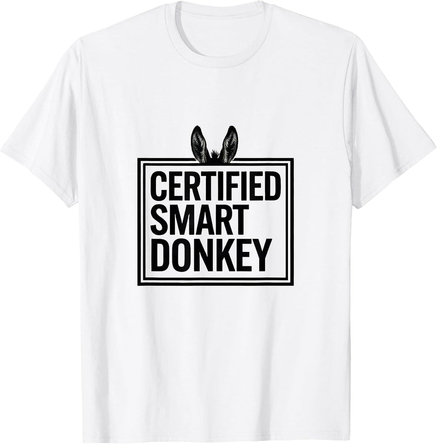 Men's Certified Smart Donkey Funny Animal Humor Novelty Donkey T-Shirt - White