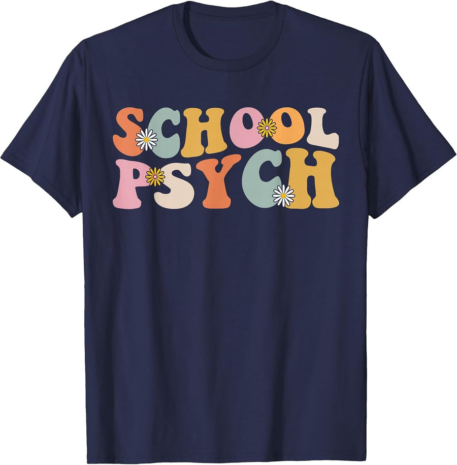 Groovy Retro School Psych Teacher School Psychologist T-Shirt - Navy Blue