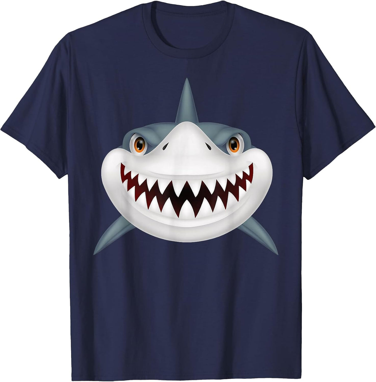 Shark Front Face with Devil Smile for Halloween Costume T-Shirt - Navy Blue