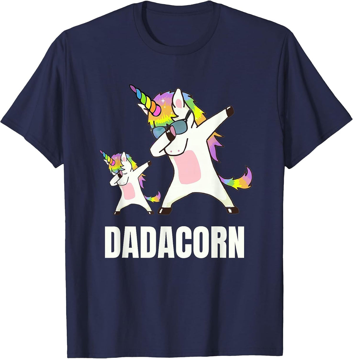 Dadacorn Daddy Unicorn Funny Dabbing Unicorn Dad and Baby T-Shirt - Navy Blue