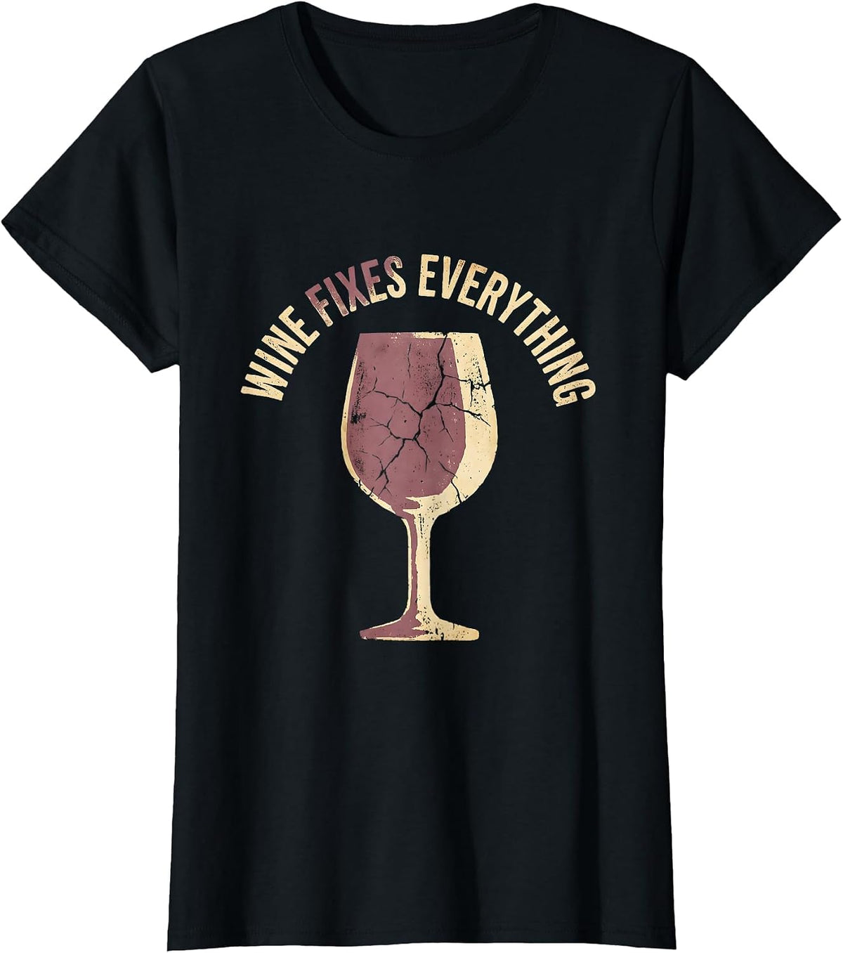 Wine Fixes Everything Funny Design T-Shirt - Black