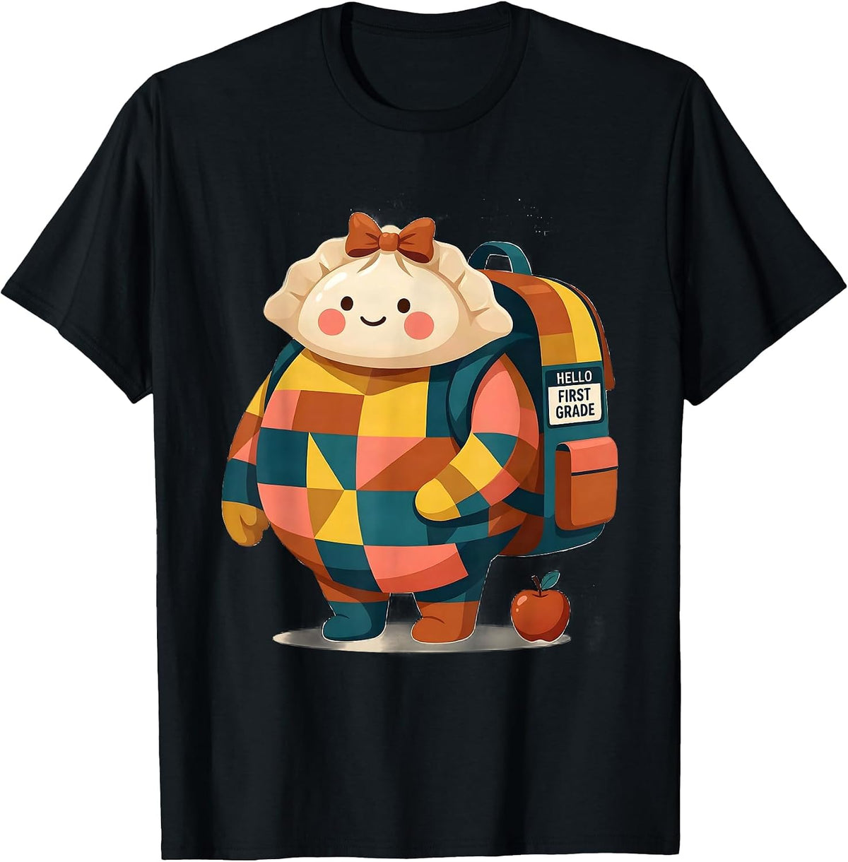 Men's Hello First Grade Cute Dumpling Back to School Girl Teacher T-Shirt - Black