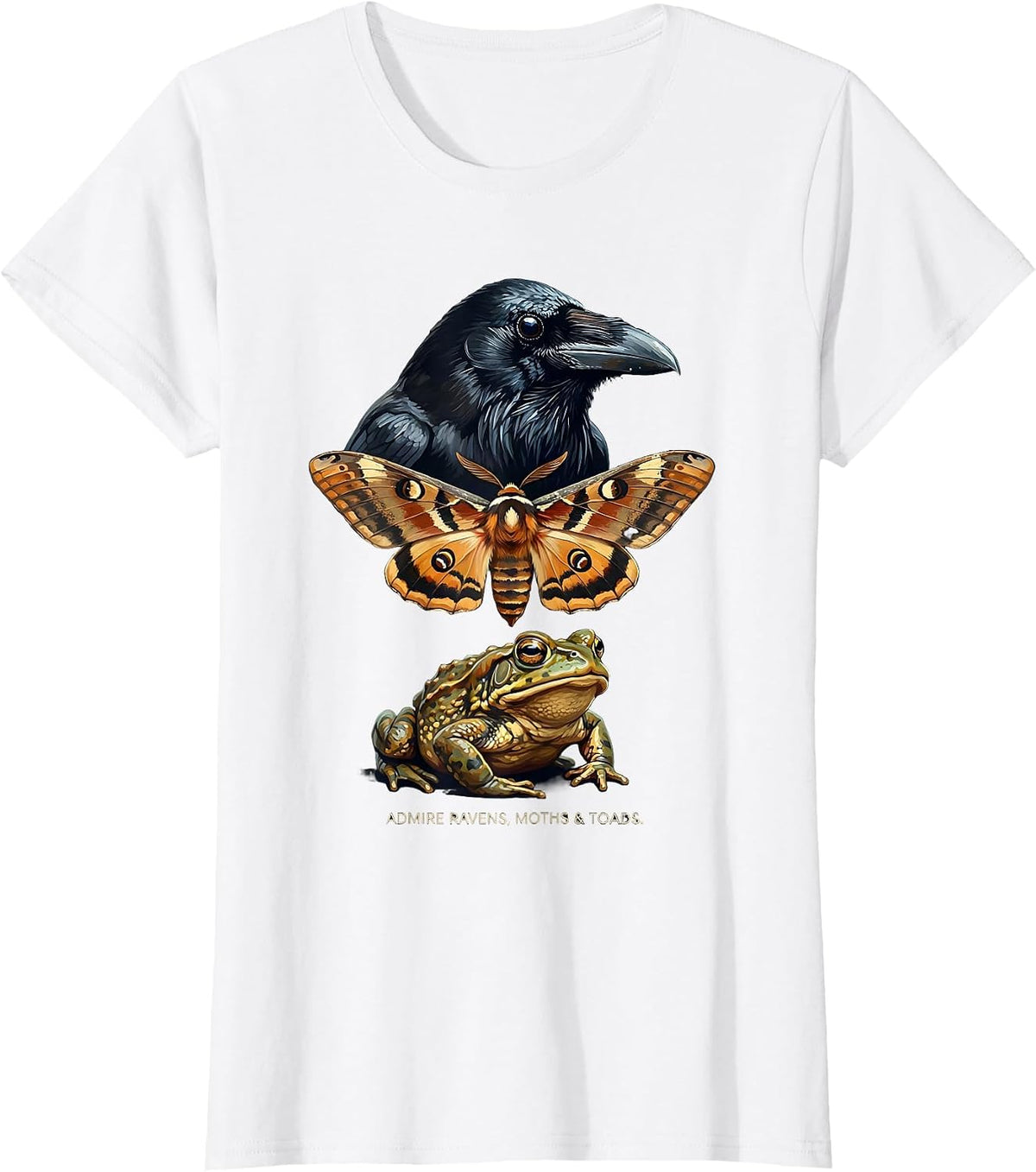 Women's Admire Ravens, Moths & Toads Whimsical Misunderstood T-Shirt - White