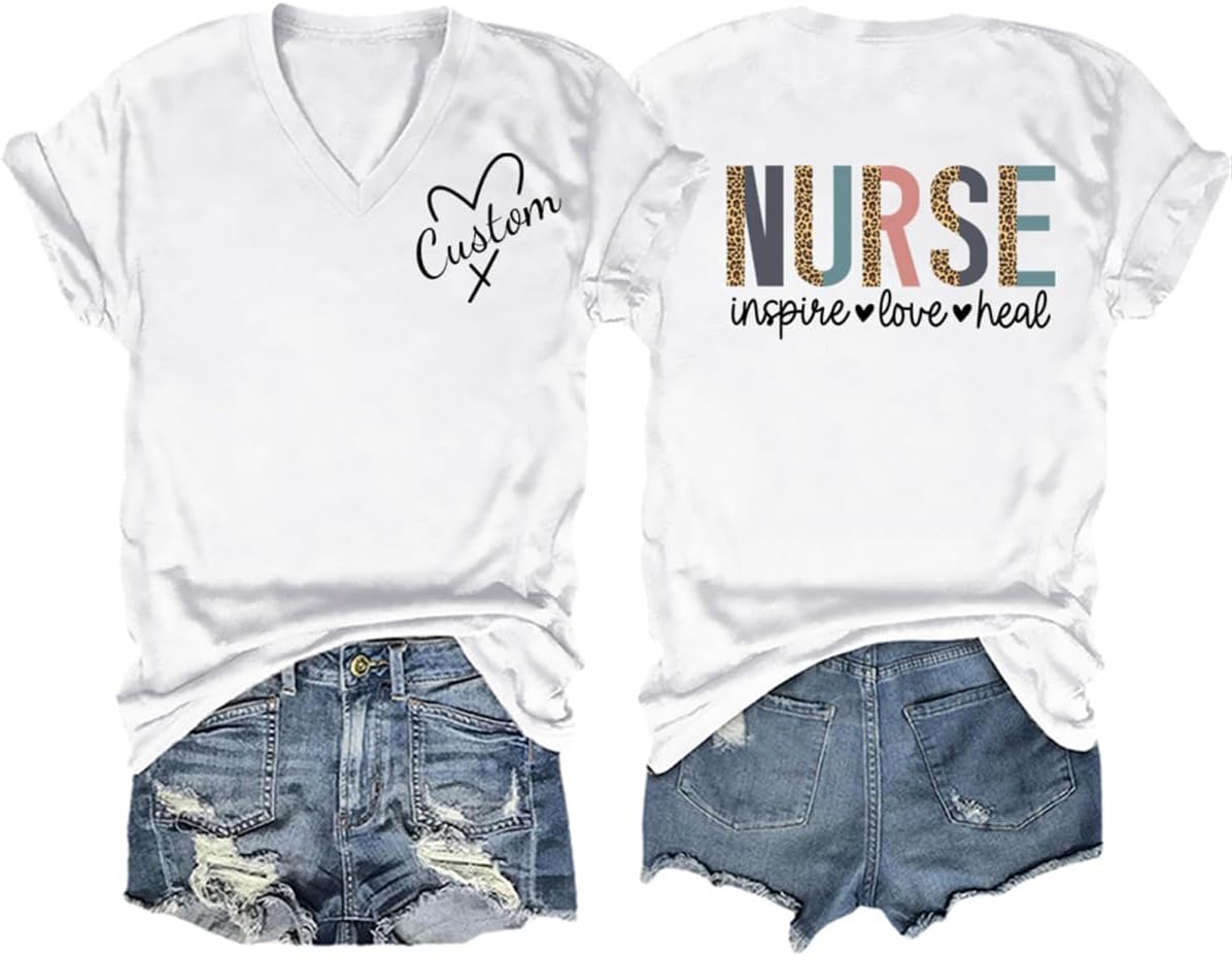 Custom Nurse Shirt Women Personalized Registered Nurse T Shirt Nursing School Student Customized Nurse Name Tshirt - White