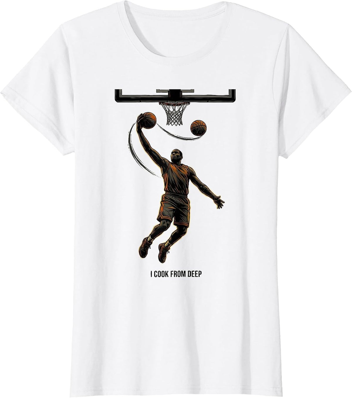 Women's I Cook From Deep Energetic Basketball Player Sports Graphic T-Shirt - White