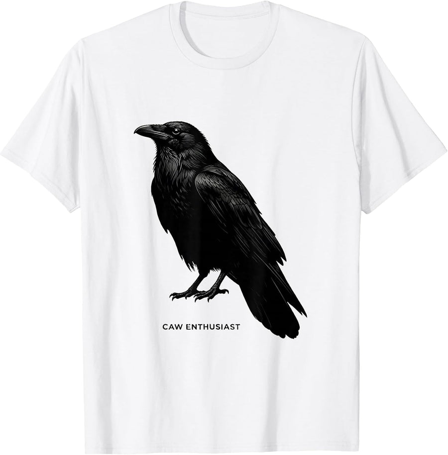 Men's Caw Enthusiast Gothic Raven Bird Silhouette Dark Nature Art T-Shirt - White