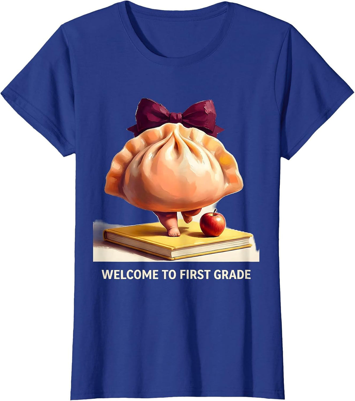 Women's Welcome to First Grade Cute Dumpling Girl Teacher Back T-Shirt - Royal Blue
