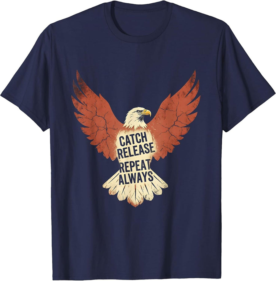 Catch Release Repeat Always Fishing Design T-Shirt - Navy Blue