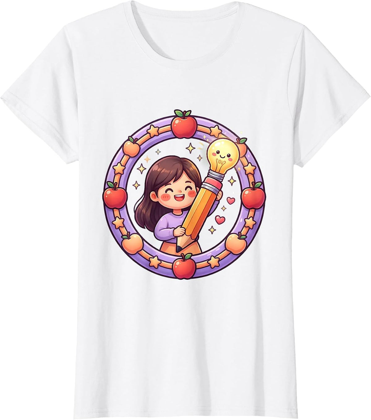 Elementary Teacher Lightbulb Pencil Raise Hand Design T-Shirt - White