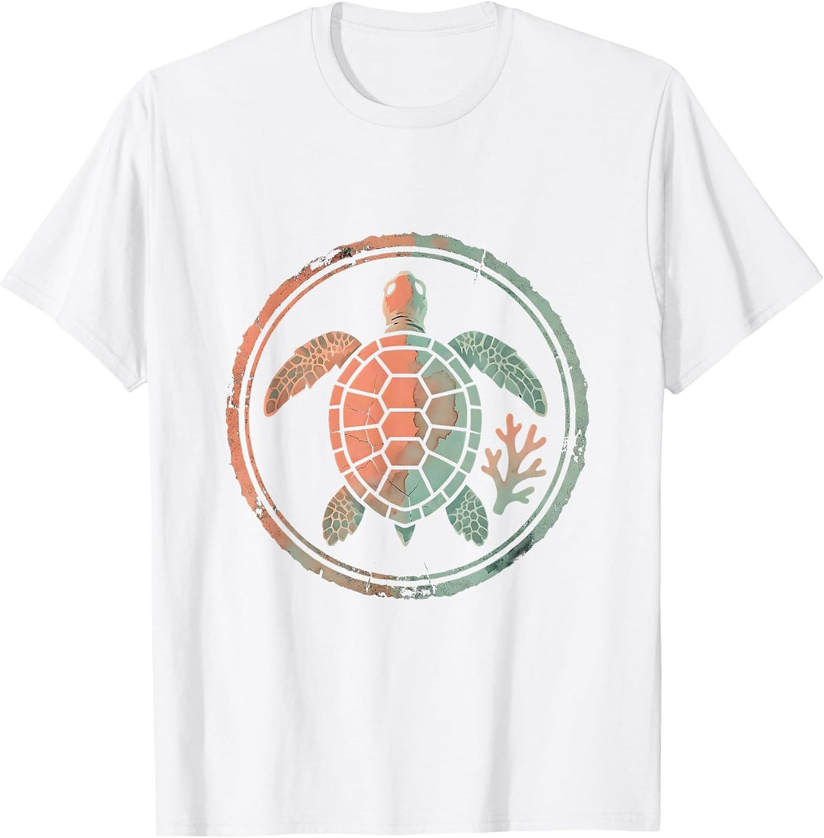 Men's Kids Sea Turtle Colorful Coral Reef Hawaiian Design T-Shirt - White