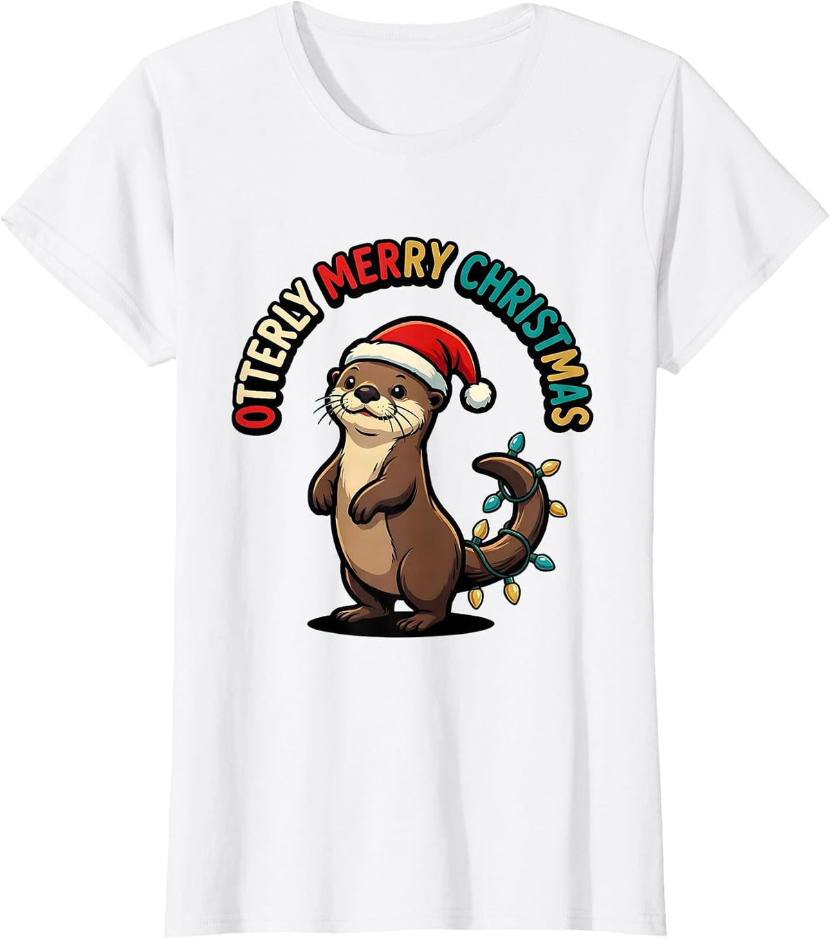 Otterly Merry Christmas Cute Otter Cartoon Animal Lover T-Shirt - White