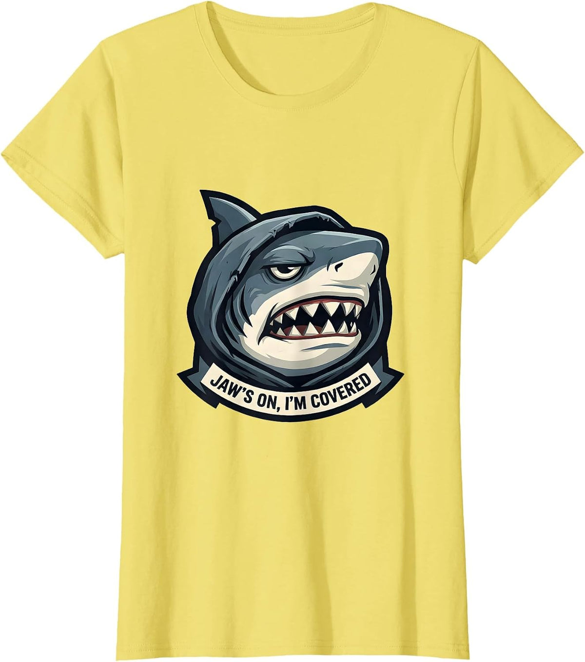Jaw's On I'm Covered Funny Shark Lover Wildlife Ocean Mascot T-Shirt - Lemon Yellow