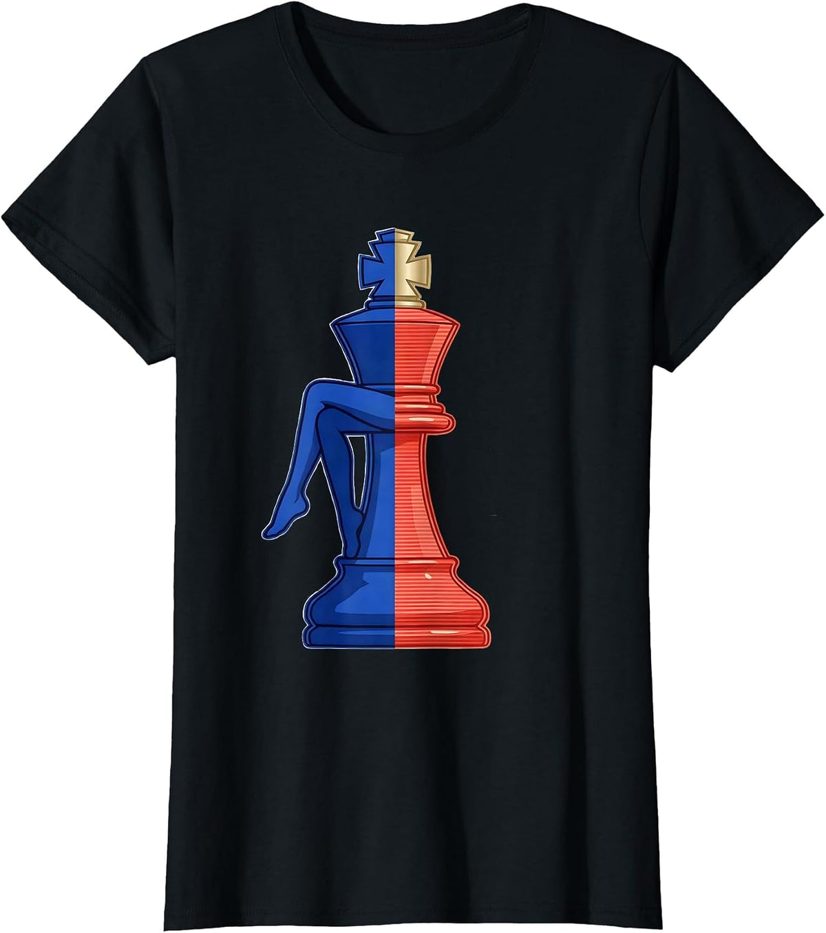 Chess Queen Throne Checkered Graphic Design T-Shirt - Black
