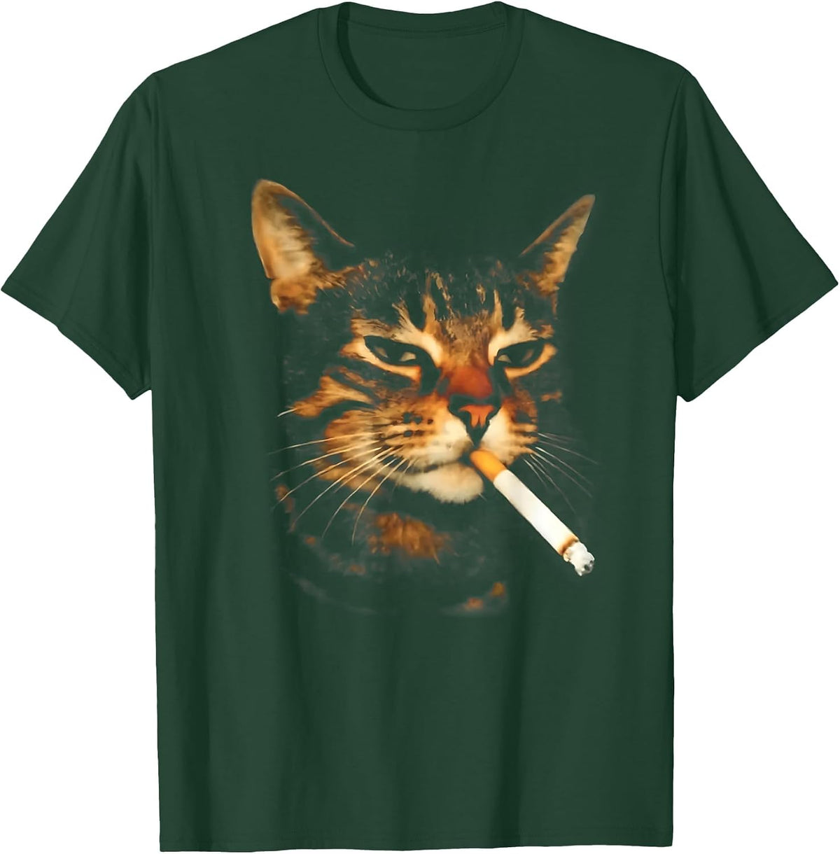 Funny Smoking Cat Cigarette Kitten Meme Stupid Brainrot T-Shirt - Dark Green