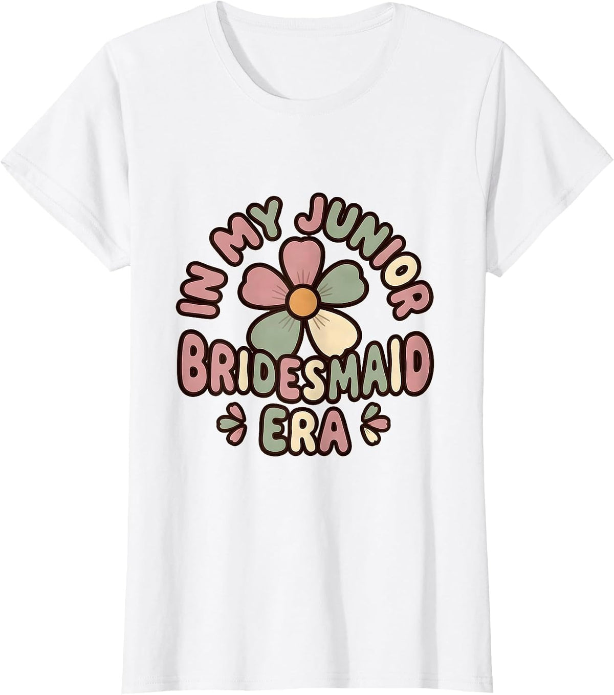 Women's In My Junior Bridesmaid Era Retro Groovy Flower Novelty T-Shirt - White