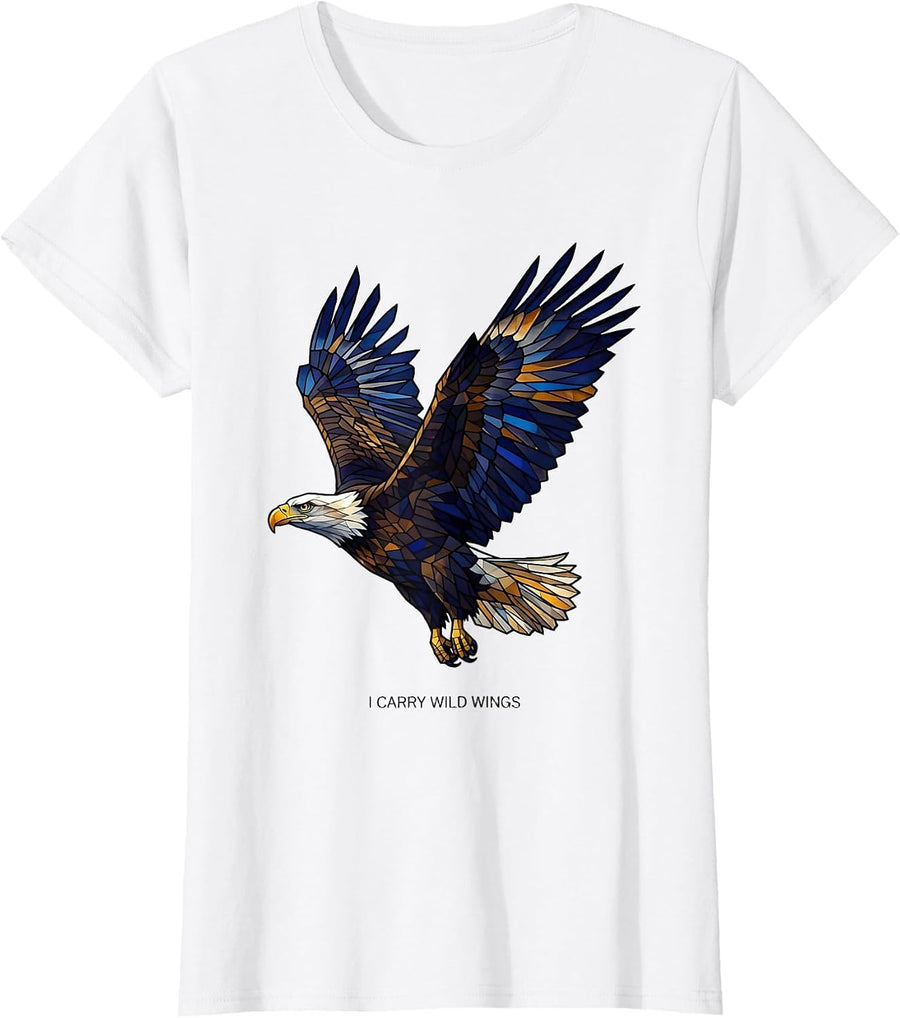 Women's I Carry Wild Wings Stained Glass Bald Eagle Bird Lover T-Shirt - White