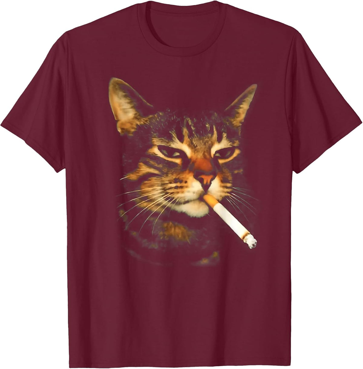 Funny Smoking Cat Cigarette Kitten Meme Stupid Brainrot T-Shirt - Burgundy