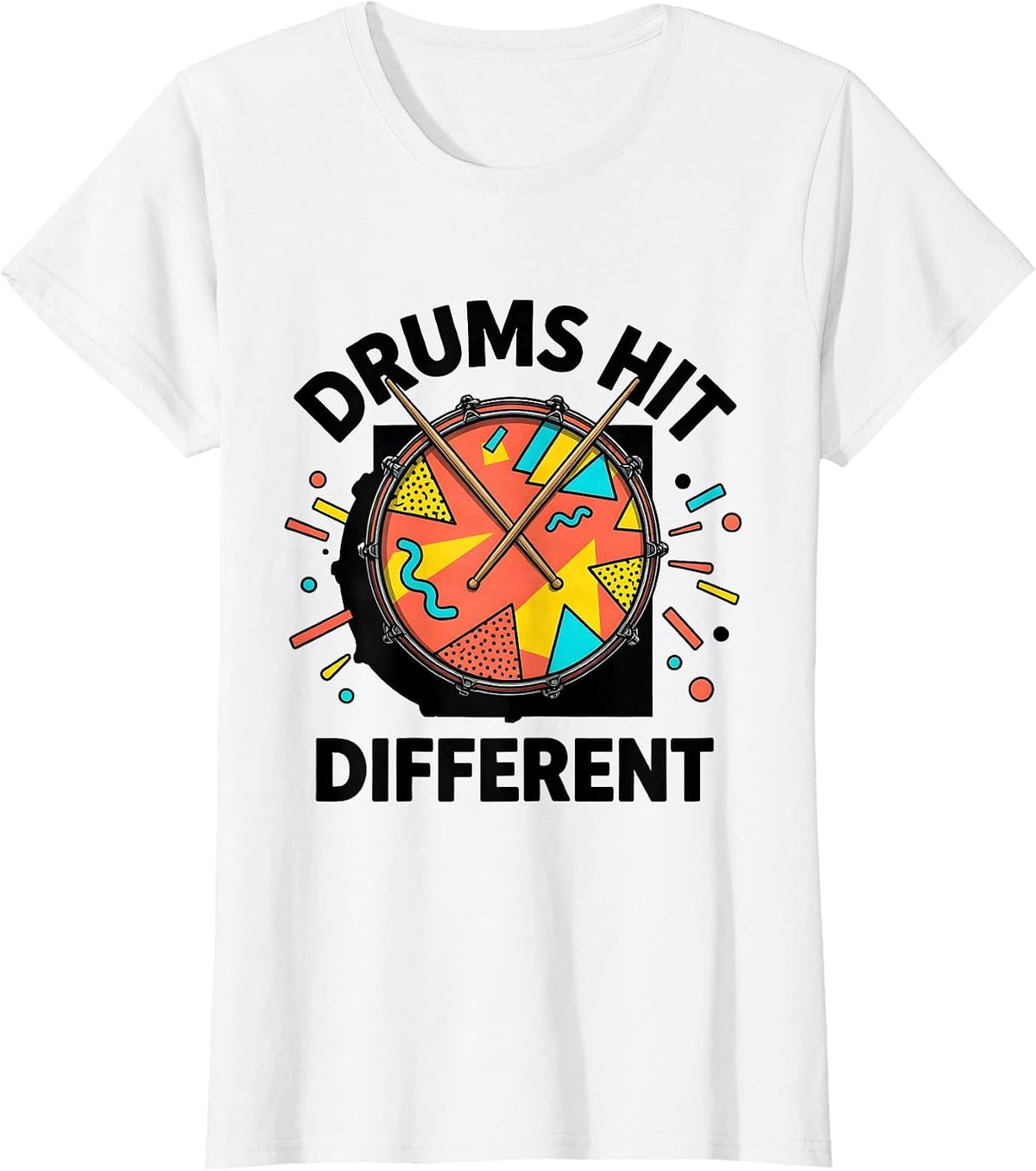 Women's Drums Hit Different Band Music Graphic Design T-Shirt - White